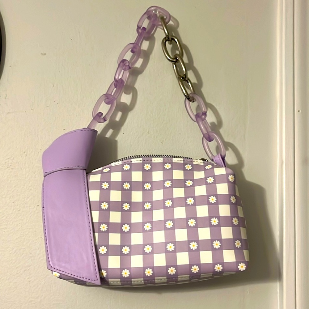 A purple and white with flowers